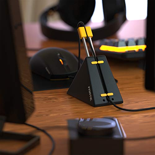 Fnatic Gaming Mouse Bungee Cable Management System for All Regular Mouse Cables, PC Mouse Cable Stand, Rubber Feet, Adjustable Spring, Black/Orange, 240g, 3.82 x 2.17 x 2.80