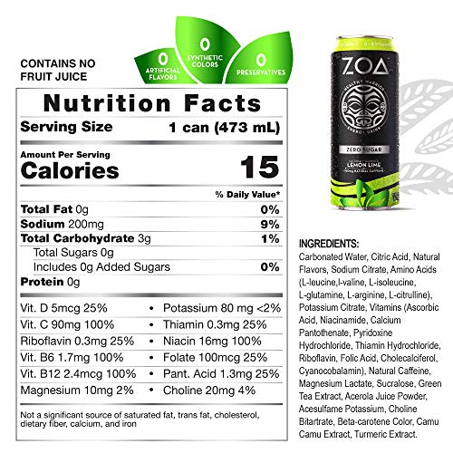 ZOA Zero Sugar Energy Drink | Lemon Lime (12 Pack)