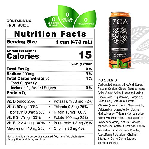 Wild Orange ZOA Energy Drink (12 Pack) | [Sugar Free]